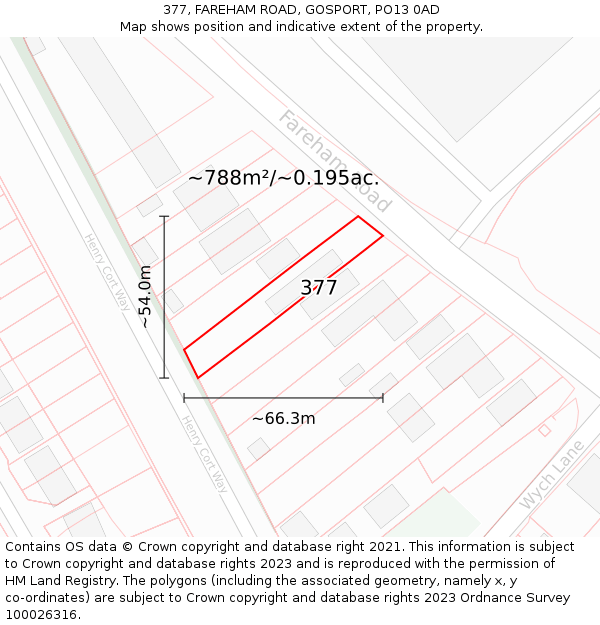 377, FAREHAM ROAD, GOSPORT, PO13 0AD: Plot and title map