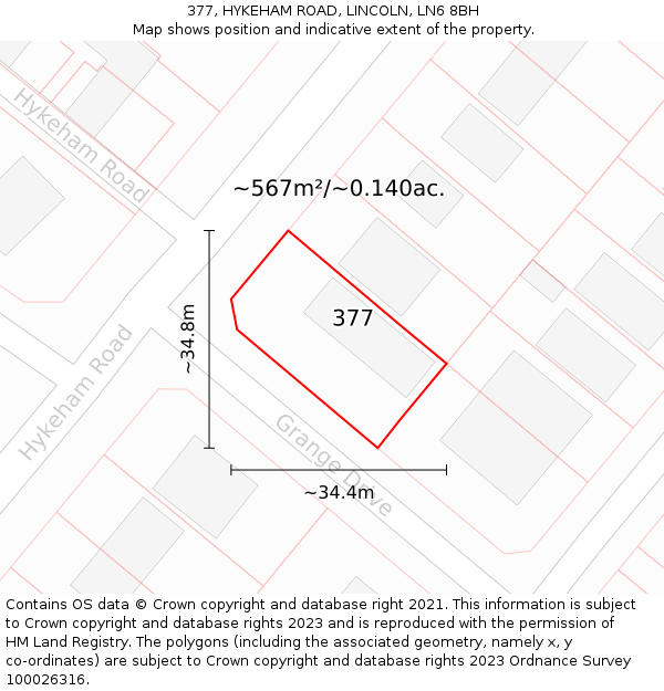 377, HYKEHAM ROAD, LINCOLN, LN6 8BH: Plot and title map