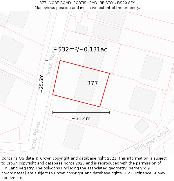 377, NORE ROAD, PORTISHEAD, BRISTOL, BS20 8EY: Plot and title map