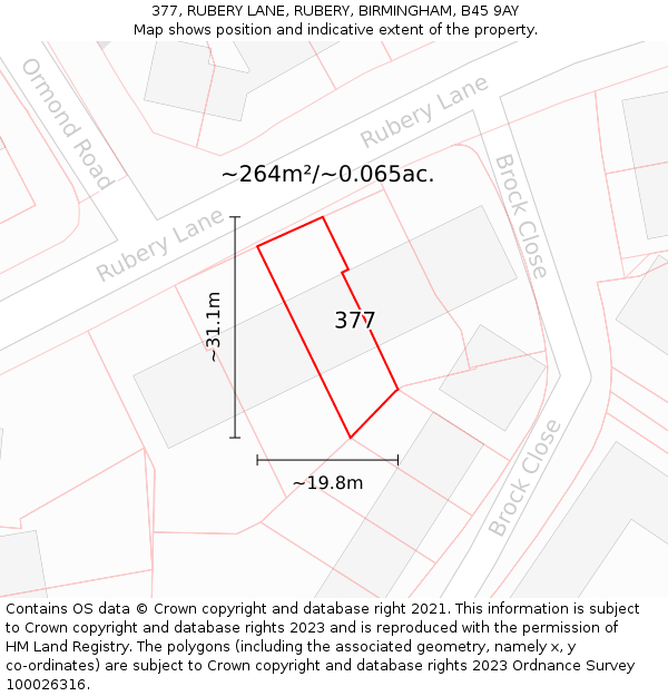 377, RUBERY LANE, RUBERY, BIRMINGHAM, B45 9AY: Plot and title map