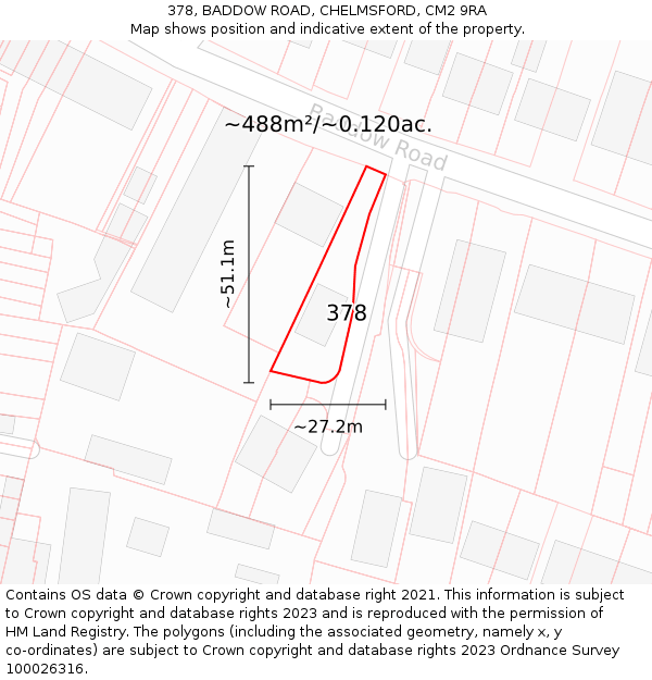 378, BADDOW ROAD, CHELMSFORD, CM2 9RA: Plot and title map