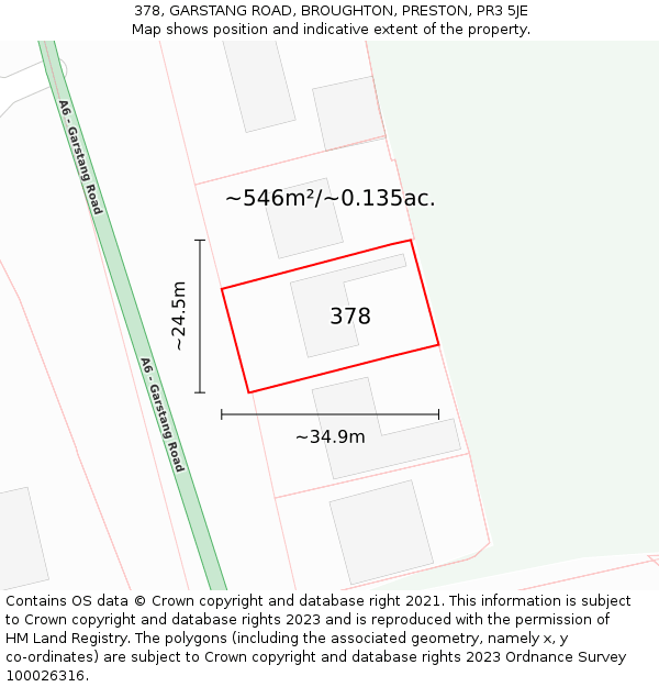 378, GARSTANG ROAD, BROUGHTON, PRESTON, PR3 5JE: Plot and title map