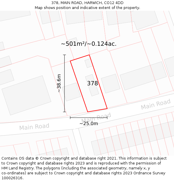 378, MAIN ROAD, HARWICH, CO12 4DD: Plot and title map