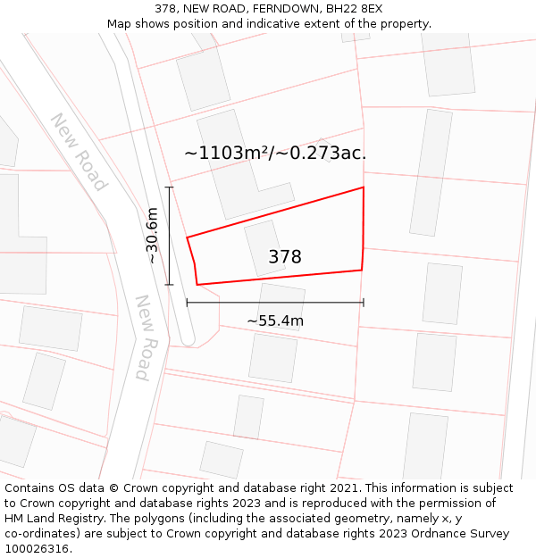 378, NEW ROAD, FERNDOWN, BH22 8EX: Plot and title map