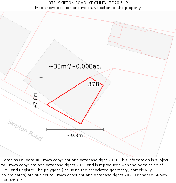 378, SKIPTON ROAD, KEIGHLEY, BD20 6HP: Plot and title map