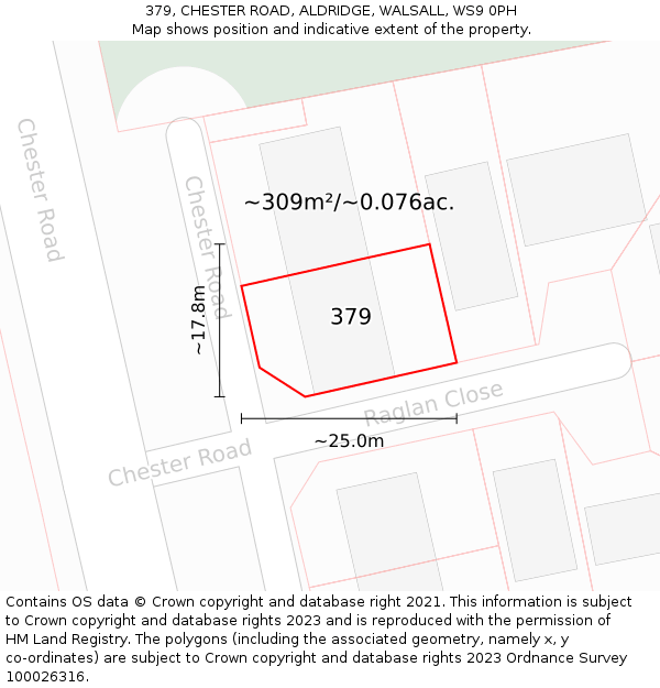 379, CHESTER ROAD, ALDRIDGE, WALSALL, WS9 0PH: Plot and title map