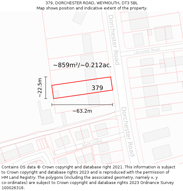 379, DORCHESTER ROAD, WEYMOUTH, DT3 5BL: Plot and title map