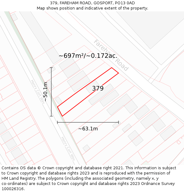 379, FAREHAM ROAD, GOSPORT, PO13 0AD: Plot and title map