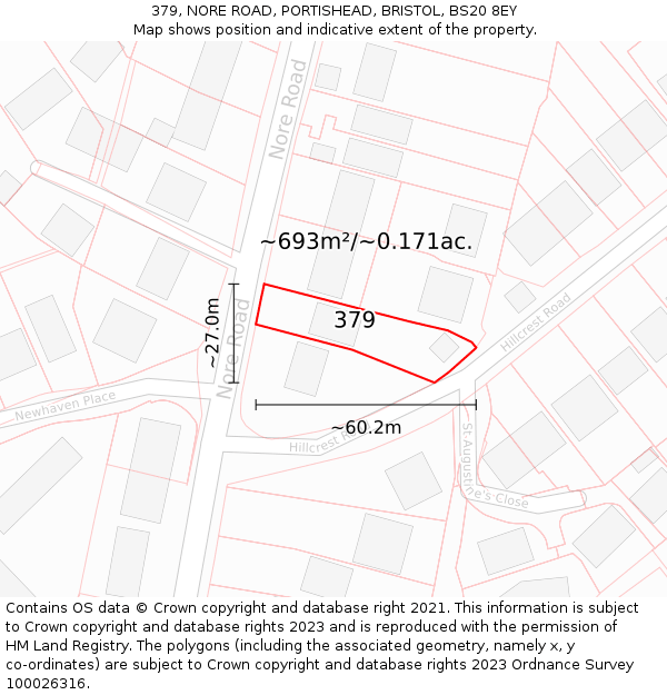 379, NORE ROAD, PORTISHEAD, BRISTOL, BS20 8EY: Plot and title map