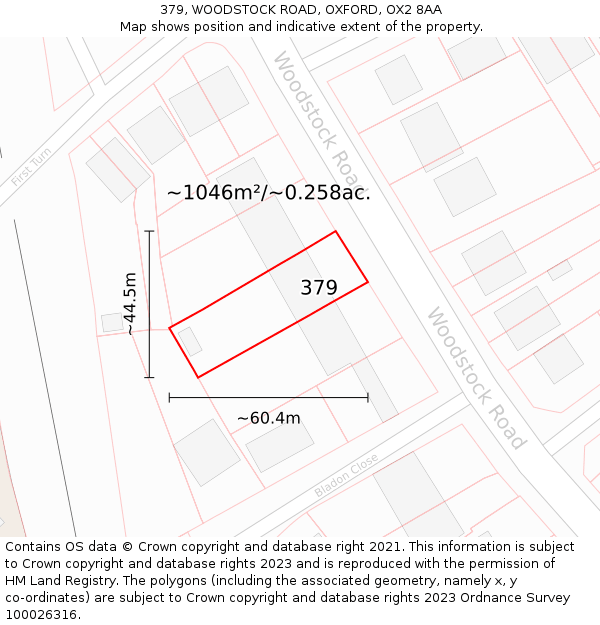 379, WOODSTOCK ROAD, OXFORD, OX2 8AA: Plot and title map