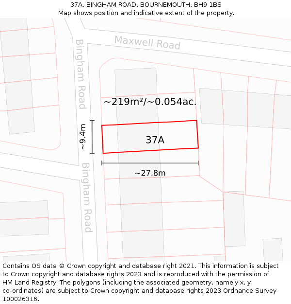 37A, BINGHAM ROAD, BOURNEMOUTH, BH9 1BS: Plot and title map