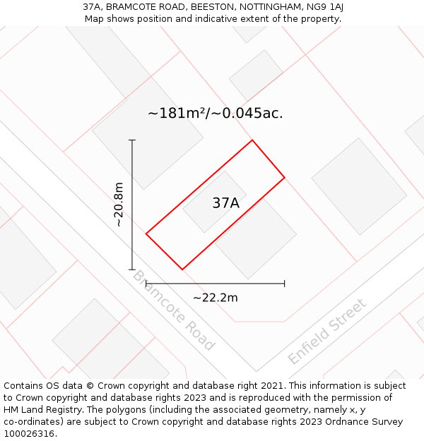 37A, BRAMCOTE ROAD, BEESTON, NOTTINGHAM, NG9 1AJ: Plot and title map