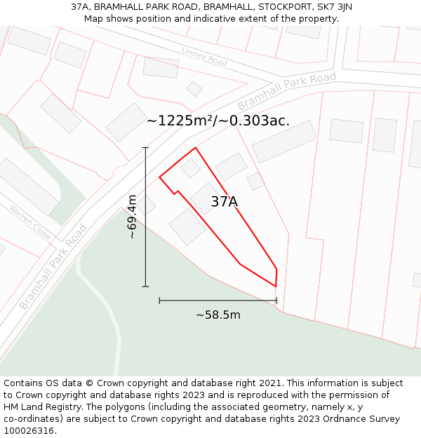 37A, BRAMHALL PARK ROAD, BRAMHALL, STOCKPORT, SK7 3JN: Plot and title map