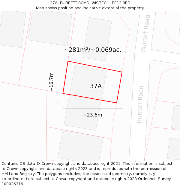 37A, BURRETT ROAD, WISBECH, PE13 3RD: Plot and title map