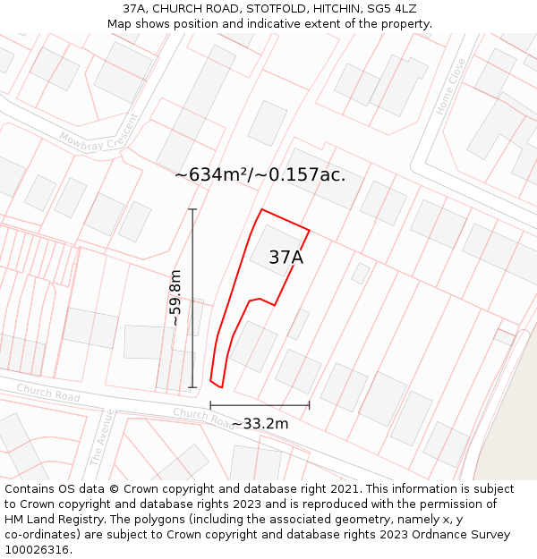 37A, CHURCH ROAD, STOTFOLD, HITCHIN, SG5 4LZ: Plot and title map