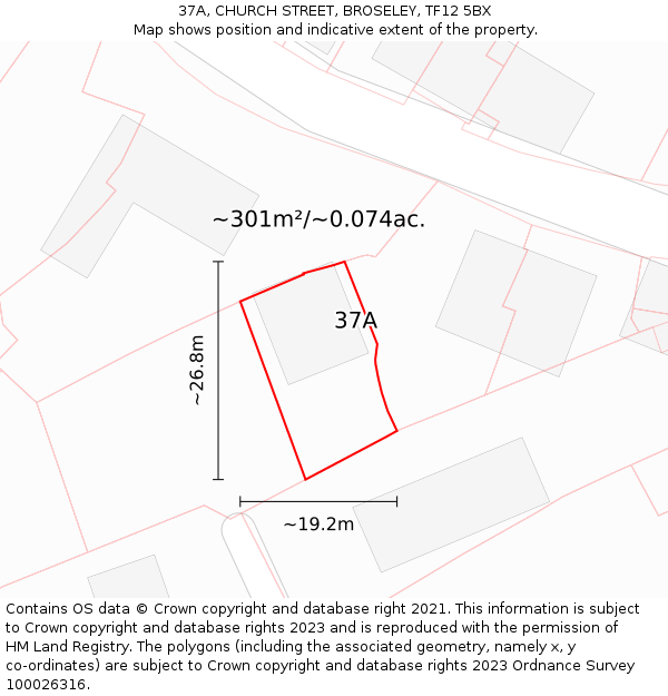 37A, CHURCH STREET, BROSELEY, TF12 5BX: Plot and title map