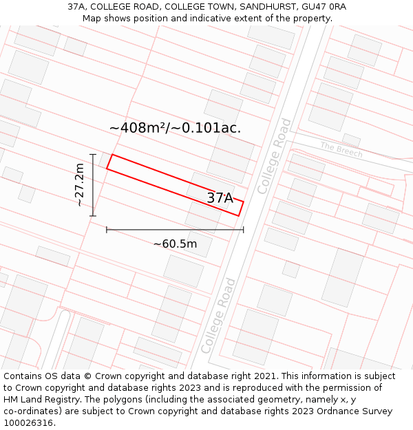 37A, COLLEGE ROAD, COLLEGE TOWN, SANDHURST, GU47 0RA: Plot and title map