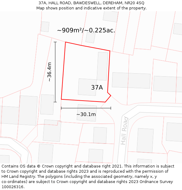 37A, HALL ROAD, BAWDESWELL, DEREHAM, NR20 4SQ: Plot and title map