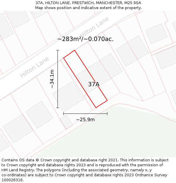 37A, HILTON LANE, PRESTWICH, MANCHESTER, M25 9SA: Plot and title map