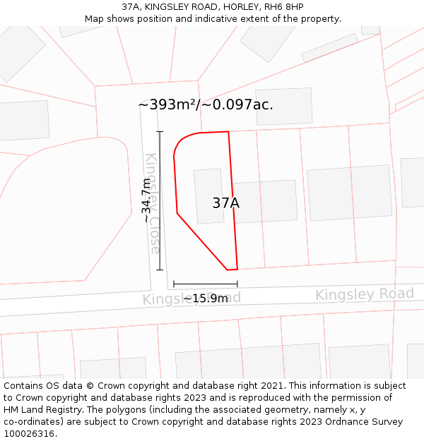 37A, KINGSLEY ROAD, HORLEY, RH6 8HP: Plot and title map