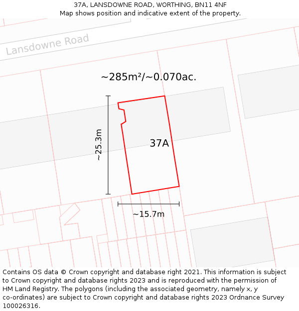 37A, LANSDOWNE ROAD, WORTHING, BN11 4NF: Plot and title map