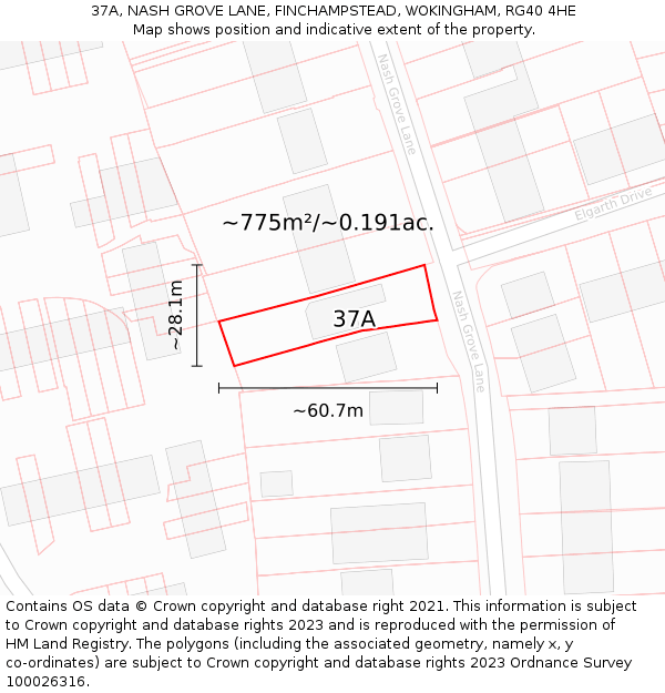 37A, NASH GROVE LANE, FINCHAMPSTEAD, WOKINGHAM, RG40 4HE: Plot and title map