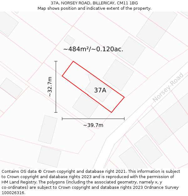 37A, NORSEY ROAD, BILLERICAY, CM11 1BG: Plot and title map