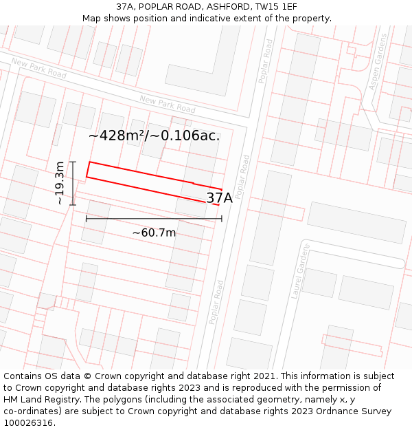 37A, POPLAR ROAD, ASHFORD, TW15 1EF: Plot and title map