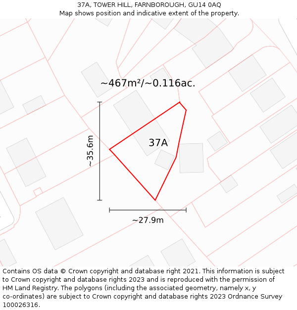 37A, TOWER HILL, FARNBOROUGH, GU14 0AQ: Plot and title map