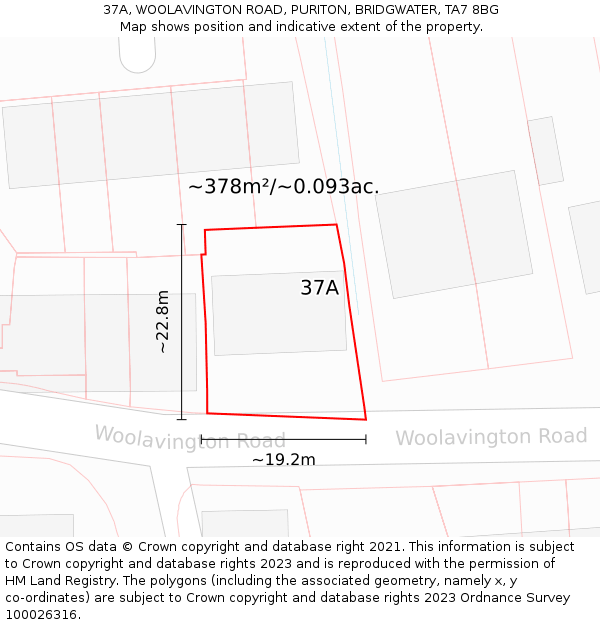 37A, WOOLAVINGTON ROAD, PURITON, BRIDGWATER, TA7 8BG: Plot and title map