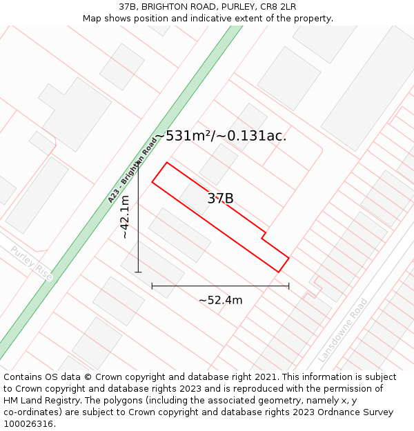 37B, BRIGHTON ROAD, PURLEY, CR8 2LR: Plot and title map