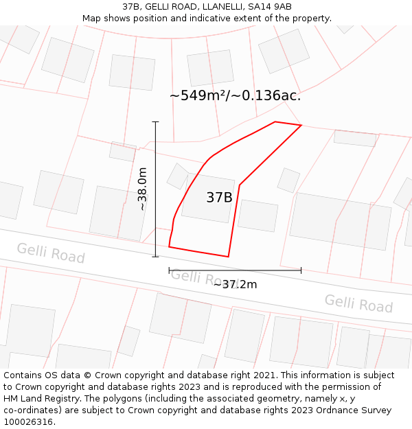 37B, GELLI ROAD, LLANELLI, SA14 9AB: Plot and title map