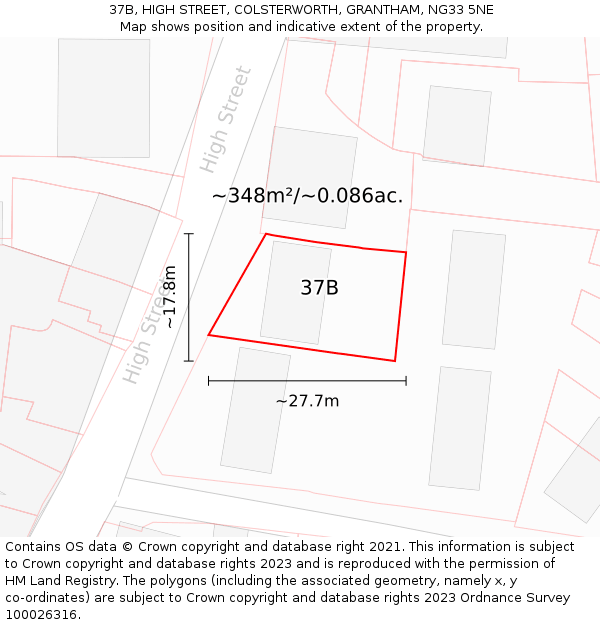 37B, HIGH STREET, COLSTERWORTH, GRANTHAM, NG33 5NE: Plot and title map