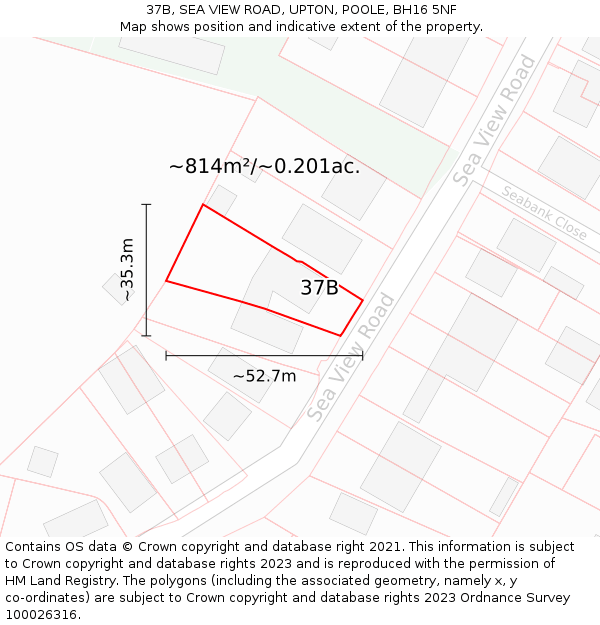 37B, SEA VIEW ROAD, UPTON, POOLE, BH16 5NF: Plot and title map