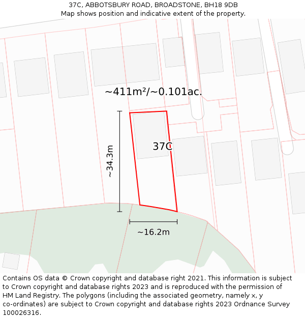 37C, ABBOTSBURY ROAD, BROADSTONE, BH18 9DB: Plot and title map