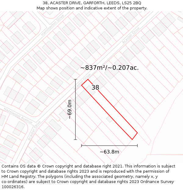 38, ACASTER DRIVE, GARFORTH, LEEDS, LS25 2BQ: Plot and title map