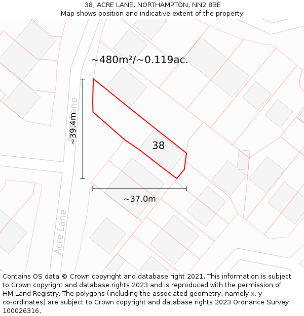 38, ACRE LANE, NORTHAMPTON, NN2 8BE: Plot and title map