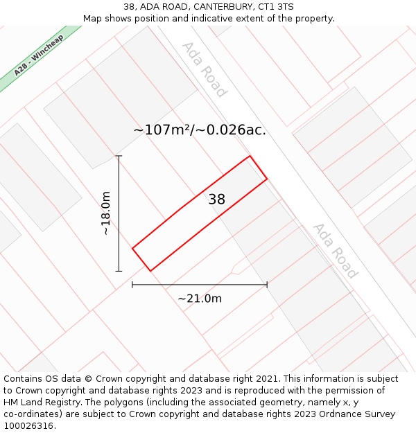 38, ADA ROAD, CANTERBURY, CT1 3TS: Plot and title map