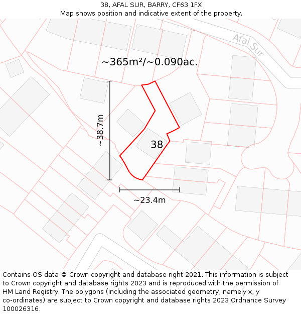 38, AFAL SUR, BARRY, CF63 1FX: Plot and title map