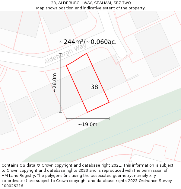 38, ALDEBURGH WAY, SEAHAM, SR7 7WQ: Plot and title map