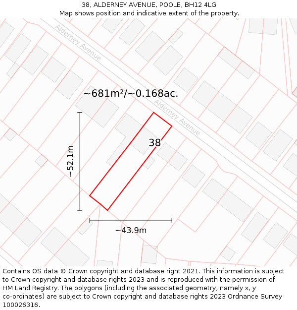 38, ALDERNEY AVENUE, POOLE, BH12 4LG: Plot and title map