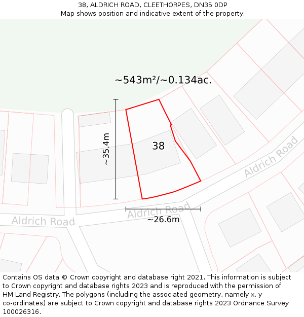 38, ALDRICH ROAD, CLEETHORPES, DN35 0DP: Plot and title map