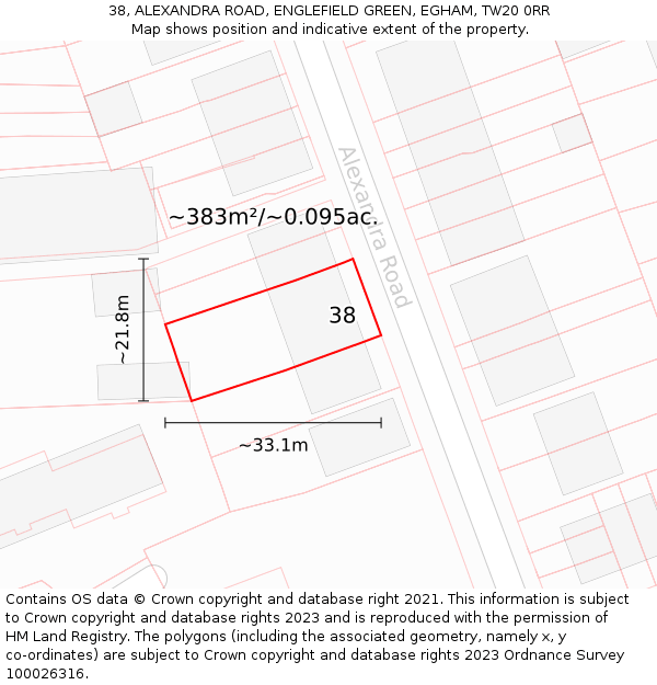 38, ALEXANDRA ROAD, ENGLEFIELD GREEN, EGHAM, TW20 0RR: Plot and title map