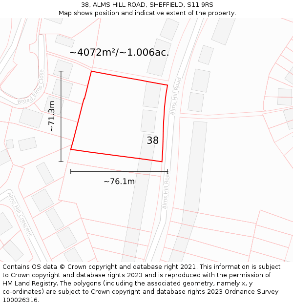 38, ALMS HILL ROAD, SHEFFIELD, S11 9RS: Plot and title map