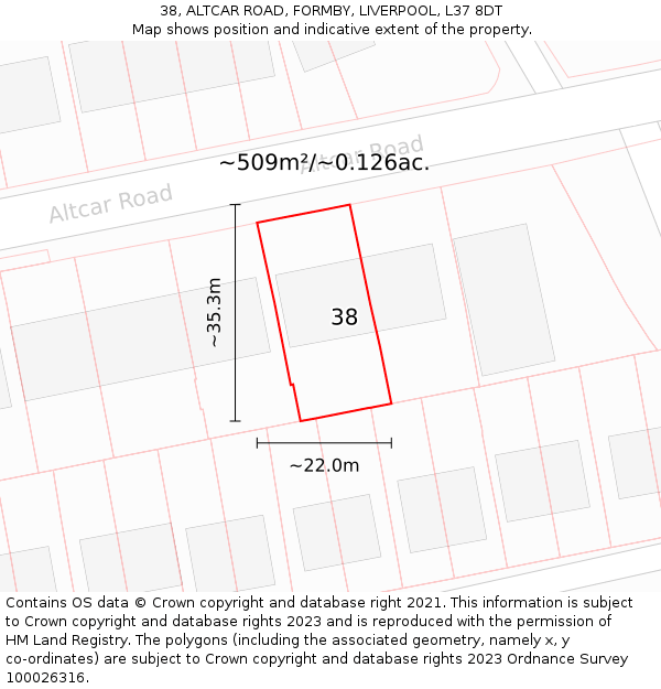 38, ALTCAR ROAD, FORMBY, LIVERPOOL, L37 8DT: Plot and title map