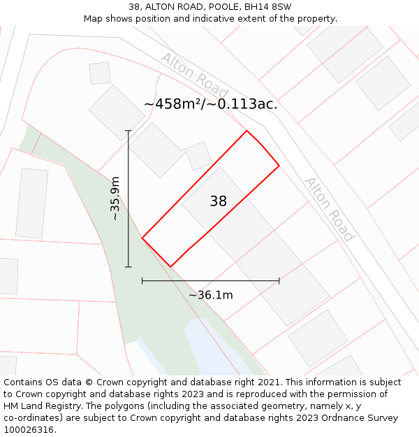 38, ALTON ROAD, POOLE, BH14 8SW: Plot and title map