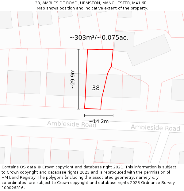 38, AMBLESIDE ROAD, URMSTON, MANCHESTER, M41 6PH: Plot and title map