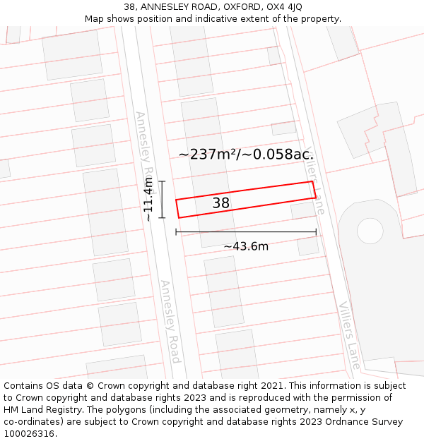 38, ANNESLEY ROAD, OXFORD, OX4 4JQ: Plot and title map