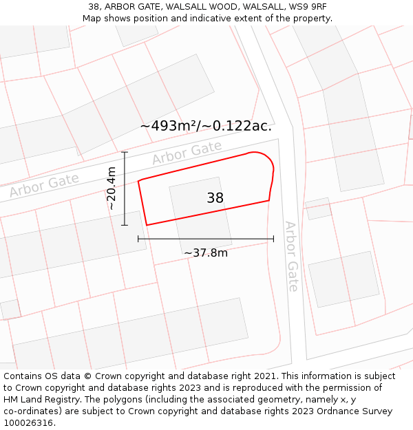 38, ARBOR GATE, WALSALL WOOD, WALSALL, WS9 9RF: Plot and title map