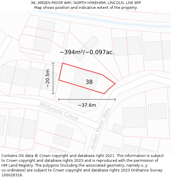 38, ARDEN MOOR WAY, NORTH HYKEHAM, LINCOLN, LN6 9PP: Plot and title map